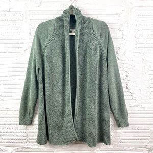 L.L. Bean Chunky Knit Heather Green/Blue Open Front Shawl Collar Cardigan SZ 2X